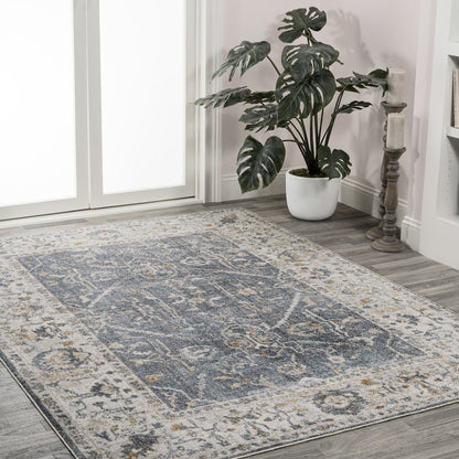Brandy Rustic Border Low-Pile Machine-Washable Area Rug