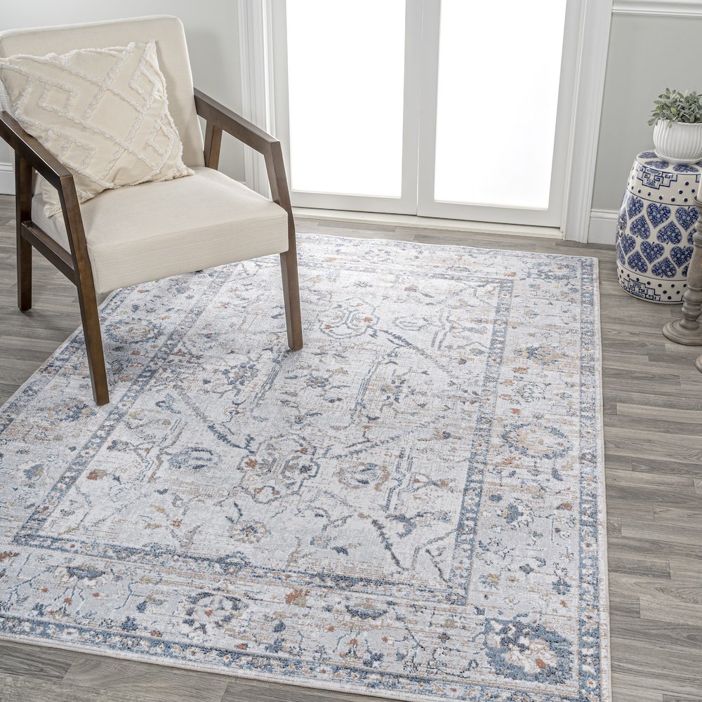 Brandy Rustic Border Low-Pile Machine-Washable Area Rug