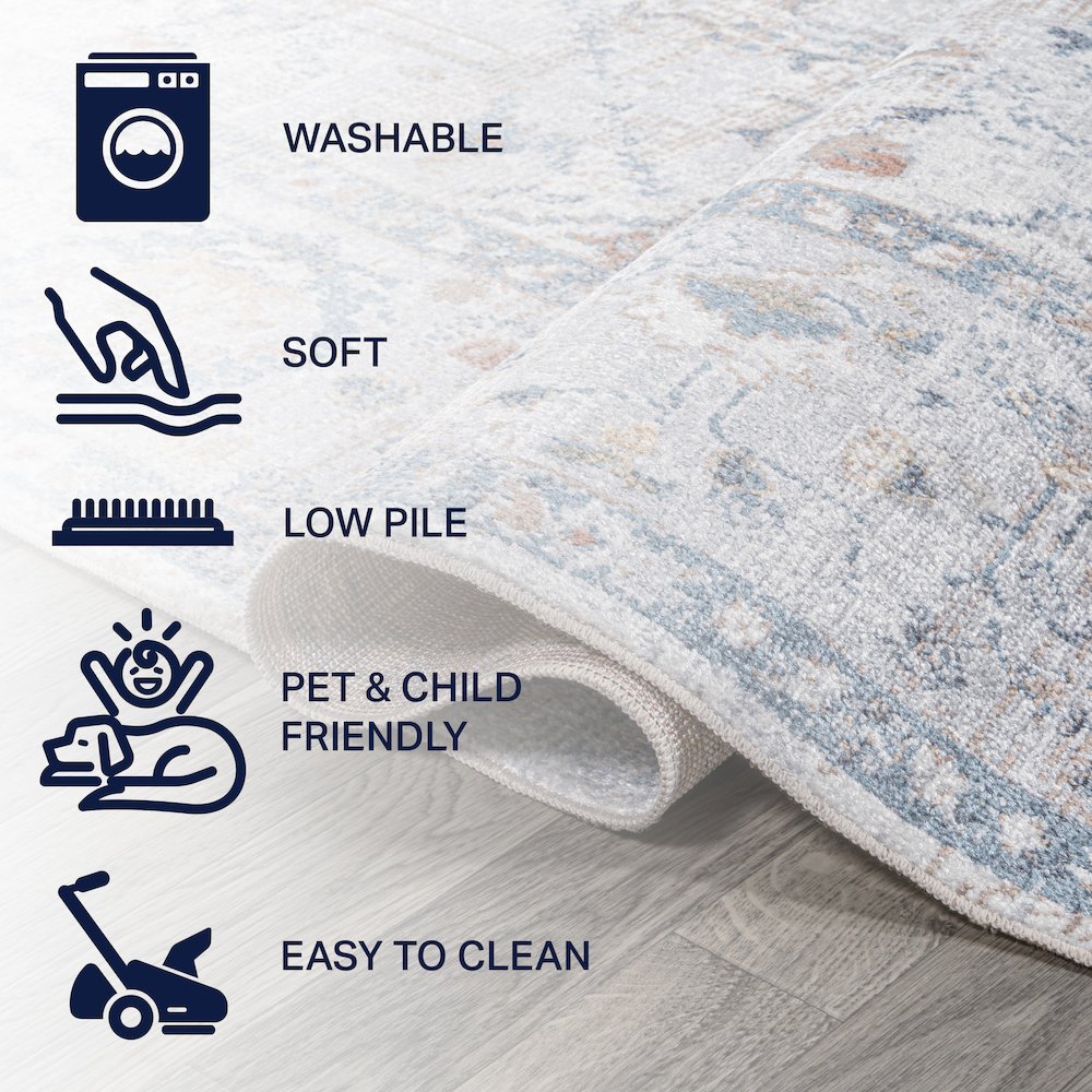 Brandy Rustic Border Low-Pile Machine-Washable Runner Rug