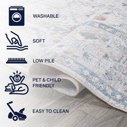 Brandy Rustic Border Low-Pile Machine-Washable Runner Rug