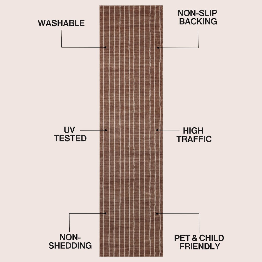 Orton Distressed Ticking Stripe Non-Slip Machine-Washable Indoor Runner Rug