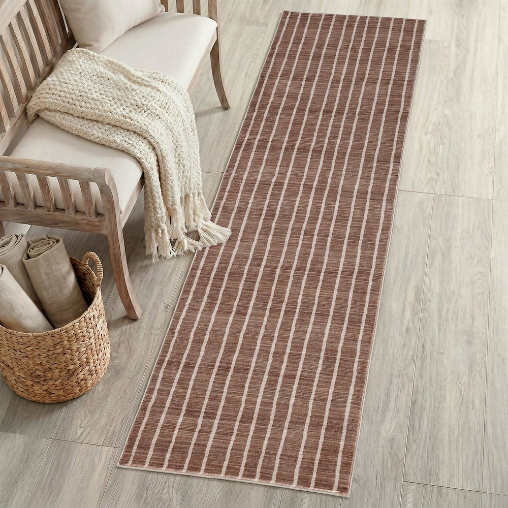 Orton Distressed Ticking Stripe Non-Slip Machine-Washable Indoor Runner Rug