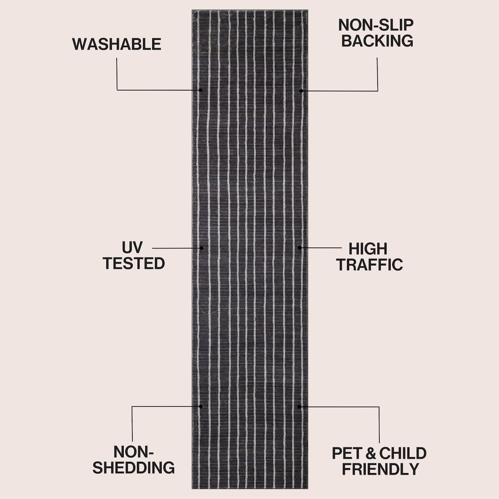 Orton Distressed Ticking Stripe Non-Slip Machine-Washable Indoor Runner Rug