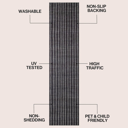 Orton Distressed Ticking Stripe Non-Slip Machine-Washable Indoor Runner Rug