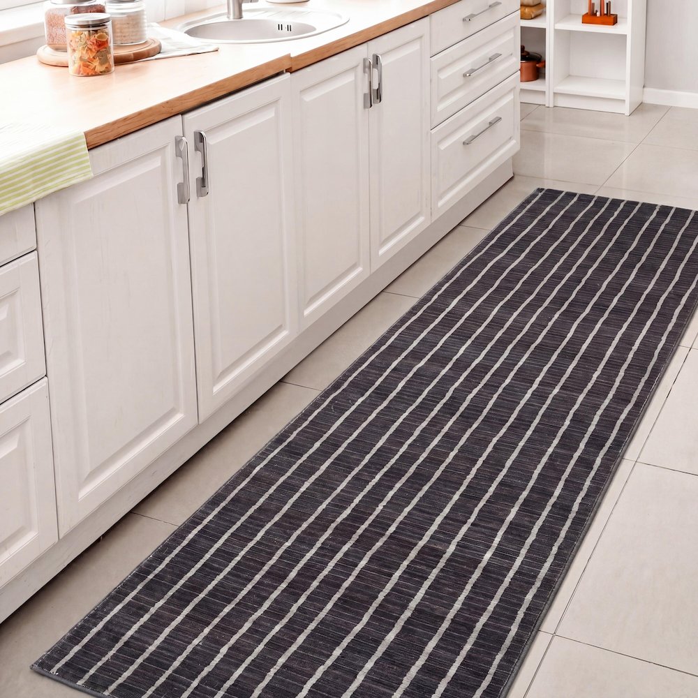 Orton Distressed Ticking Stripe Non-Slip Machine-Washable Indoor Runner Rug