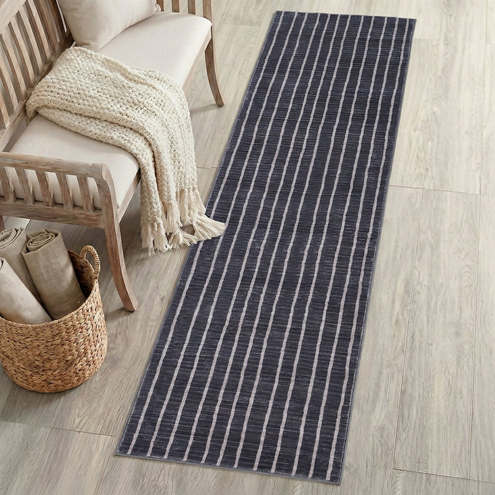 Orton Distressed Ticking Stripe Non-Slip Machine-Washable Indoor Runner Rug