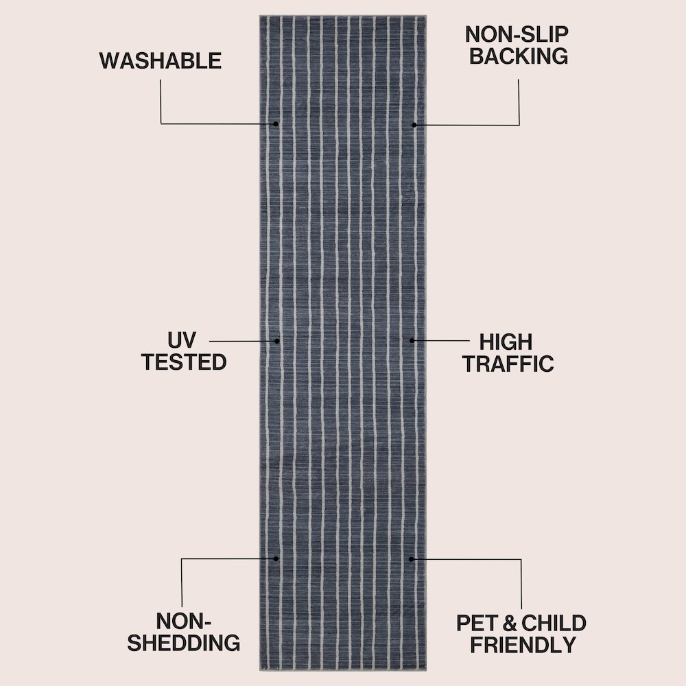 Orton Distressed Ticking Stripe Non-Slip Machine-Washable Indoor Runner Rug