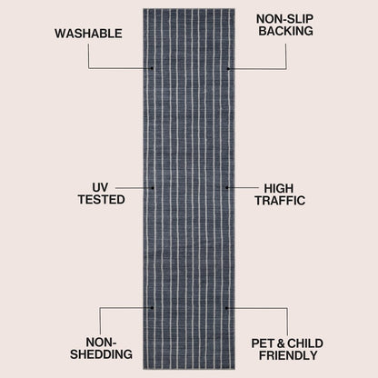 Orton Distressed Ticking Stripe Non-Slip Machine-Washable Indoor Runner Rug