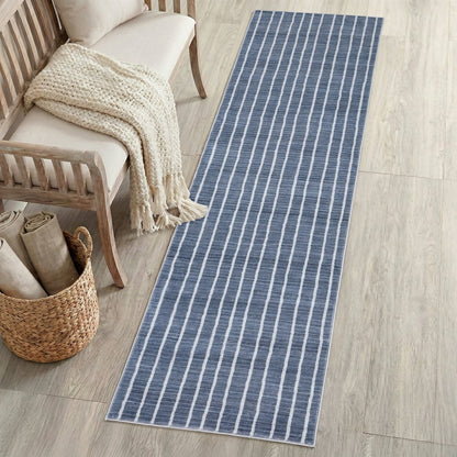 Orton Distressed Ticking Stripe Non-Slip Machine-Washable Indoor Runner Rug