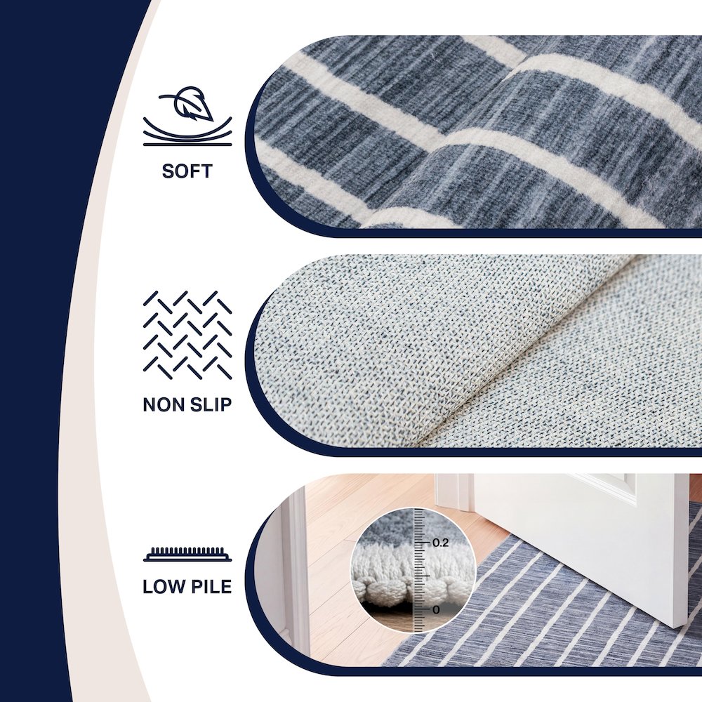 Orton Distressed Ticking Stripe Non-Slip Machine-Washable Indoor Runner Rug