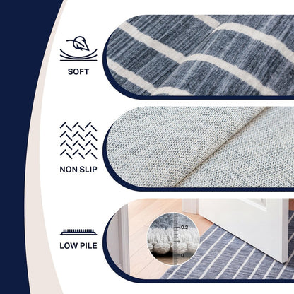 Orton Distressed Ticking Stripe Non-Slip Machine-Washable Indoor Runner Rug