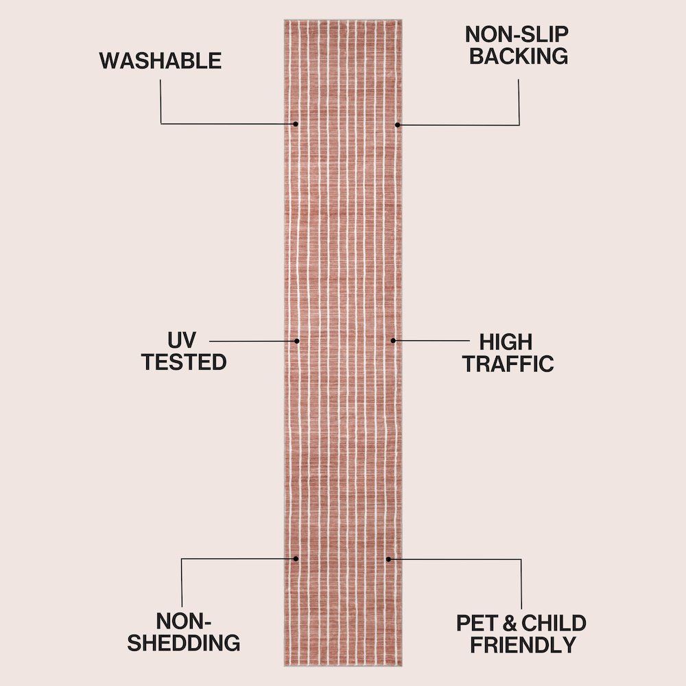 Orton Distressed Ticking Stripe Non-Slip Machine-Washable Indoor Runner Rug