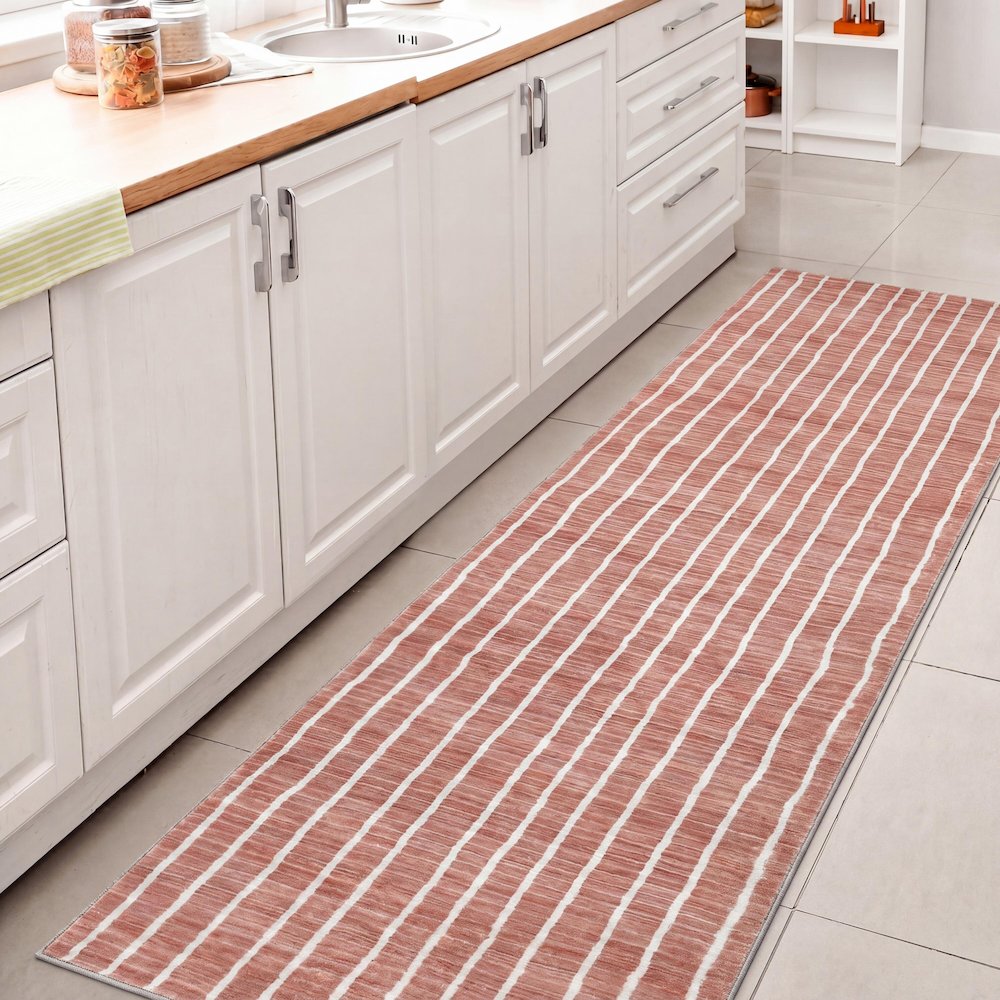 Orton Distressed Ticking Stripe Non-Slip Machine-Washable Indoor Runner Rug