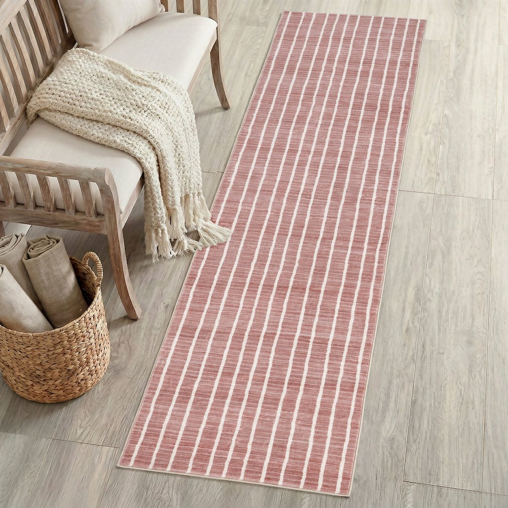 Orton Distressed Ticking Stripe Non-Slip Machine-Washable Indoor Runner Rug