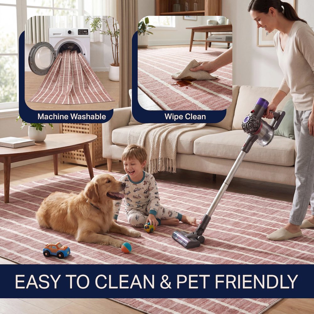 Orton Distressed Ticking Stripe Non-Slip Machine-Washable Indoor Runner Rug