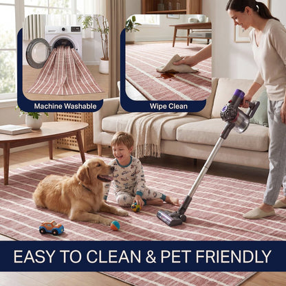 Orton Distressed Ticking Stripe Non-Slip Machine-Washable Indoor Runner Rug