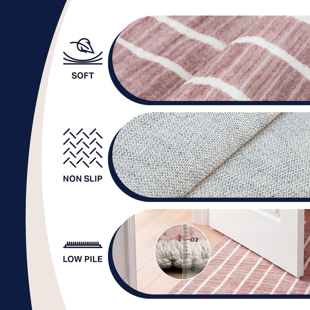 Orton Distressed Ticking Stripe Non-Slip Machine-Washable Indoor Runner Rug