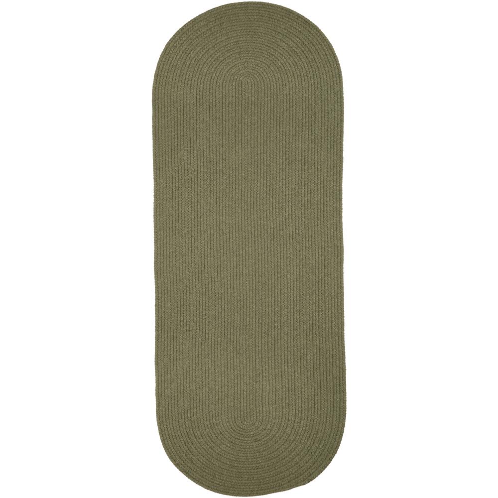 Solid Moss Green Wool 2X6 Oval