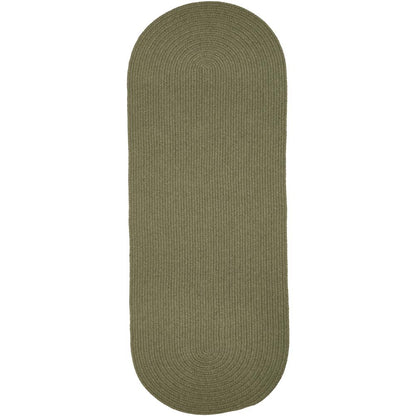 Solid Moss Green Wool 2X6 Oval