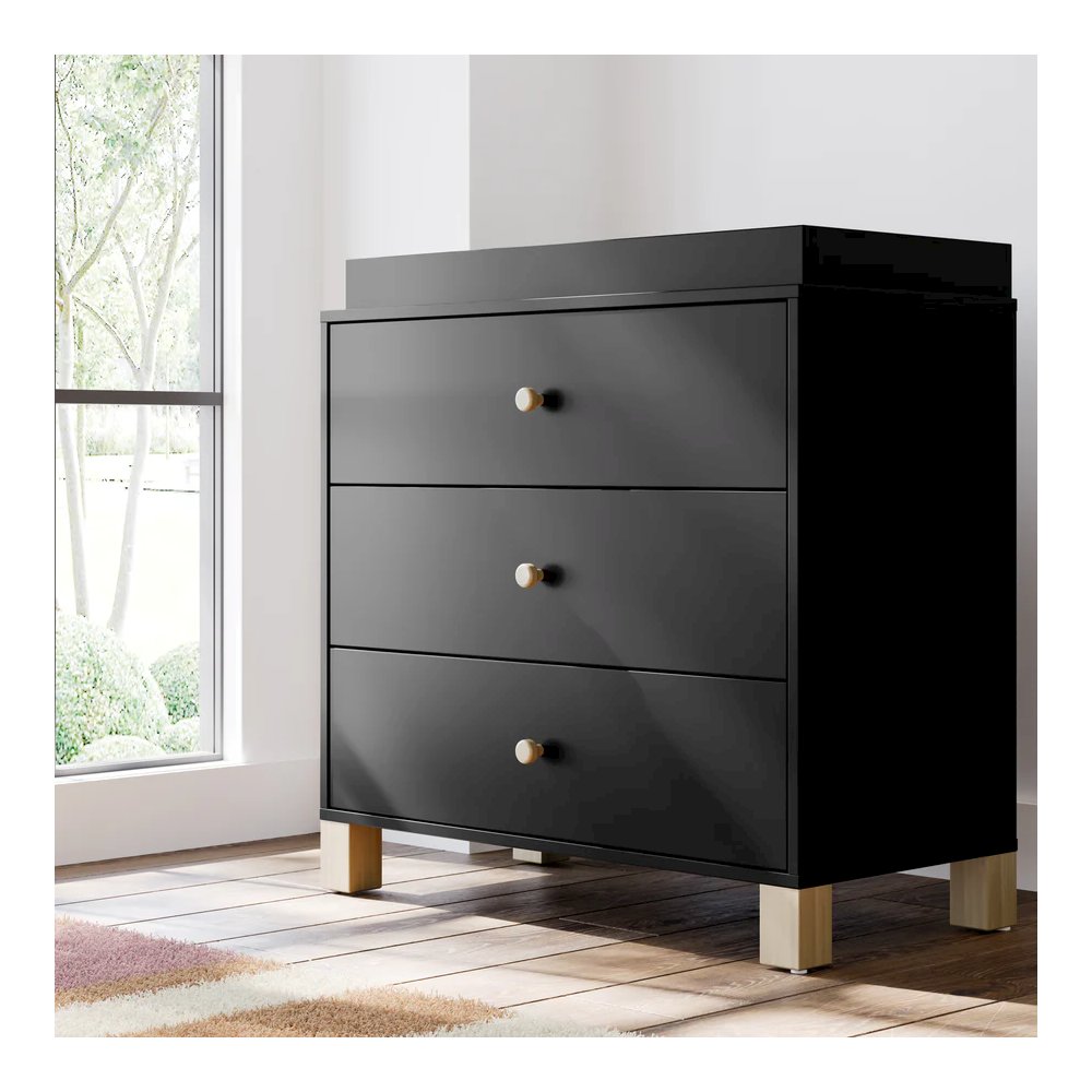 California 3 Drawer Chest With Topper - Black with Driftwood