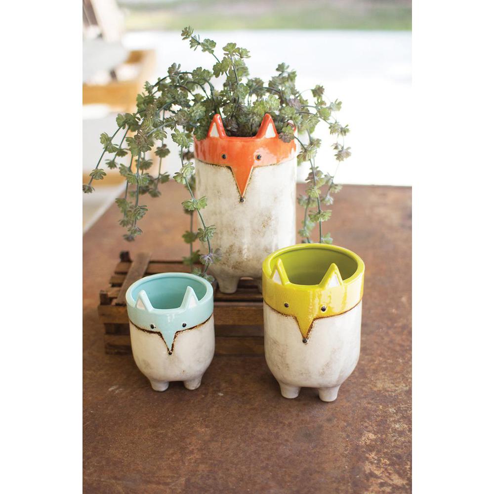 Set Of Three Ceramic Fox Planters