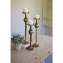 Set Of Three Antique Brass Finish Candle Stands