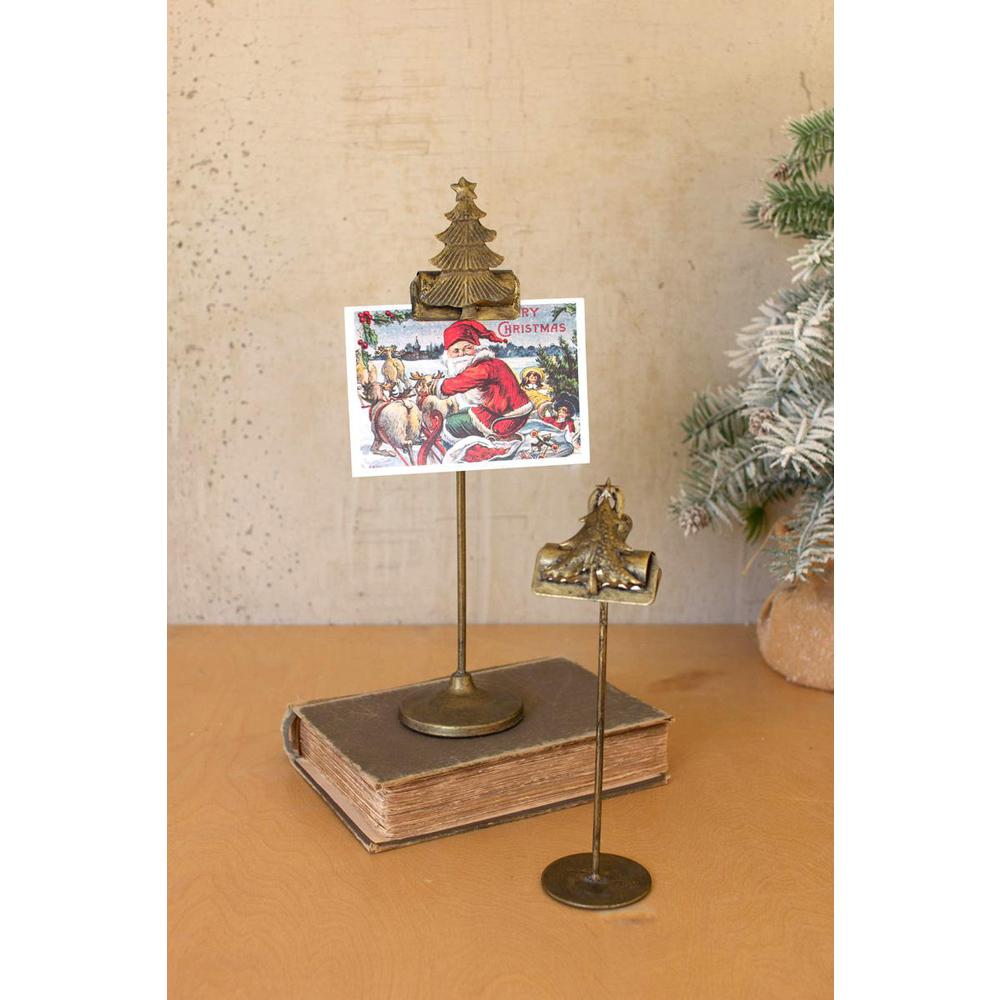 Set Of Two Christmas Tree Card Clips On Stands