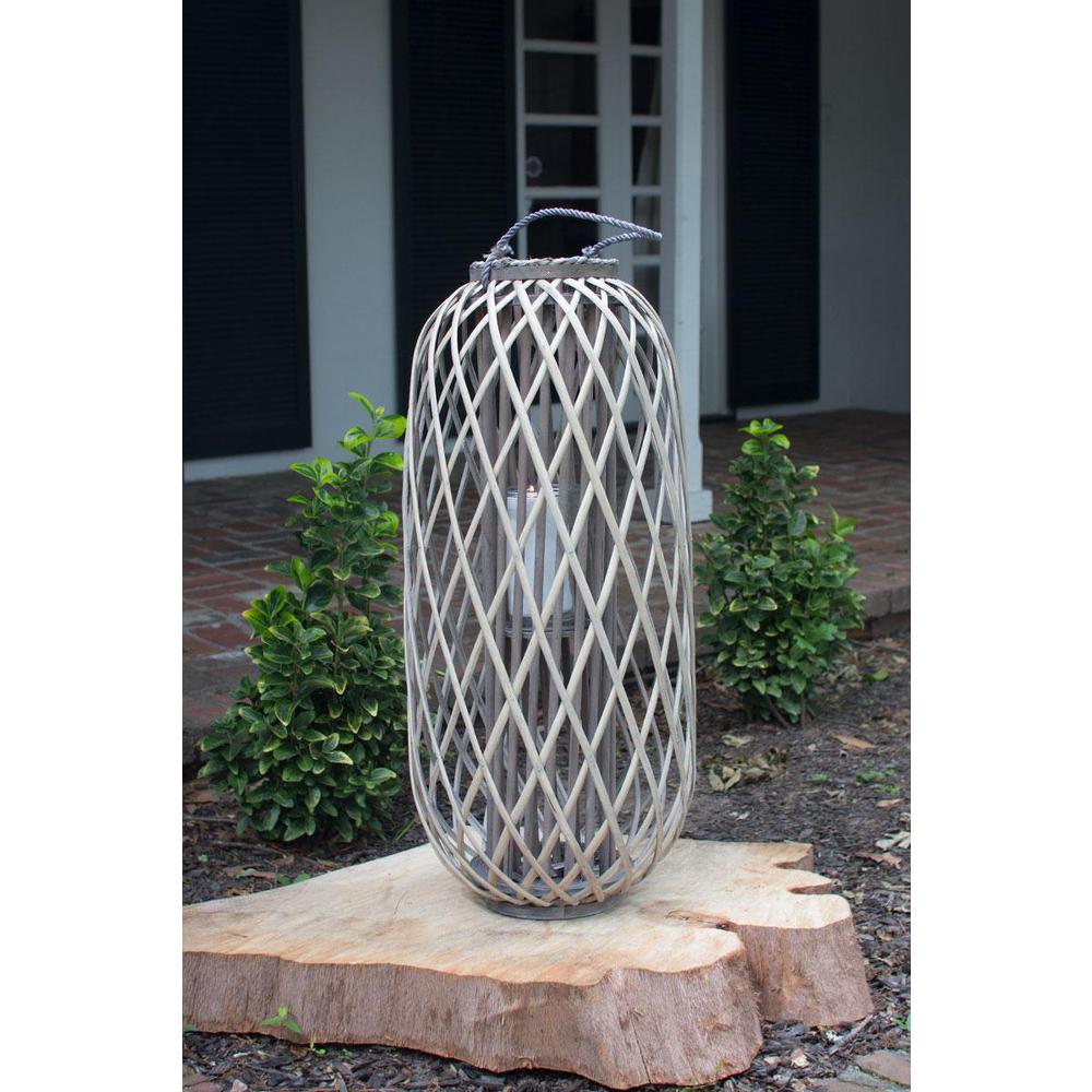 Tall Grey Willow Lantern With Glass - Extra Large