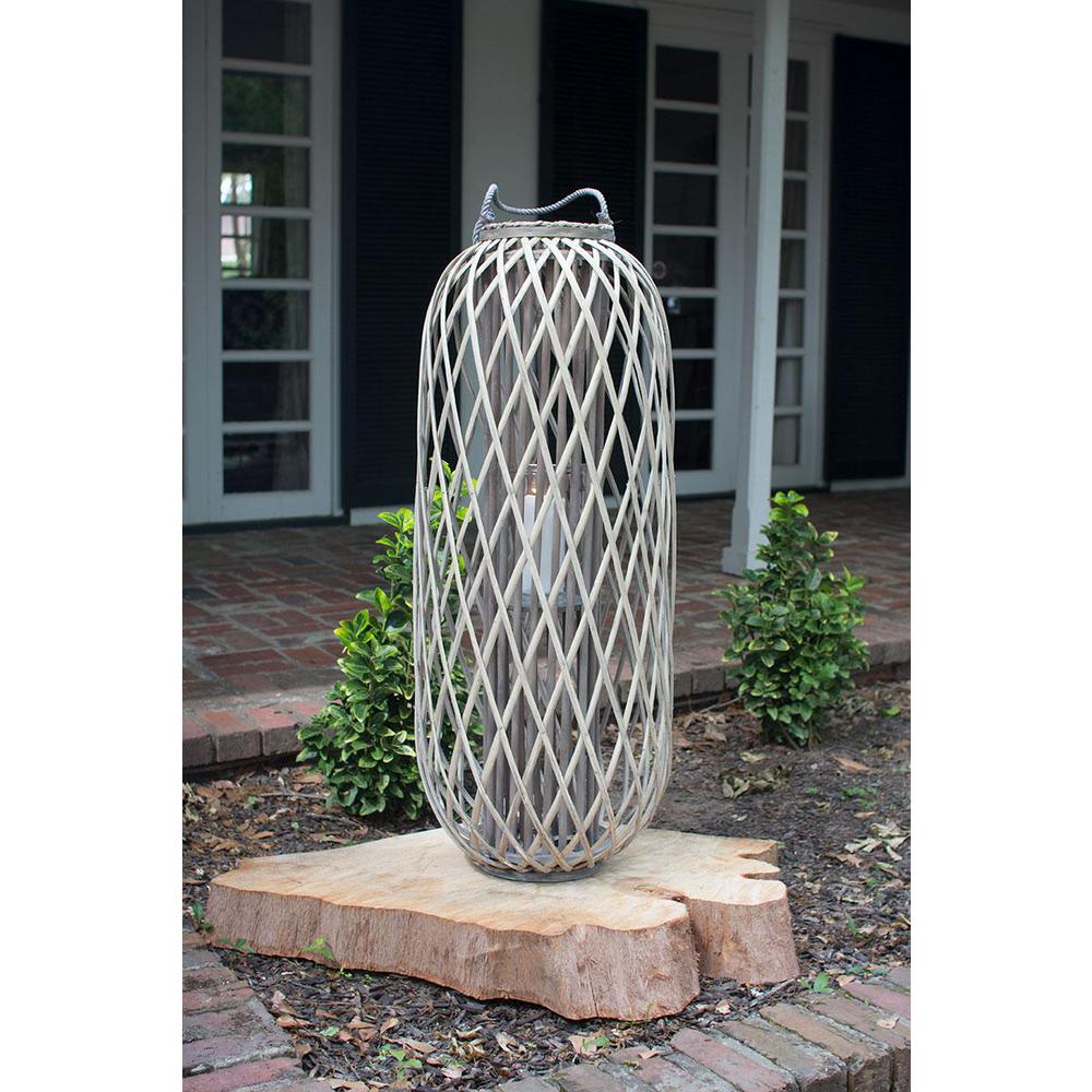 Tall Grey Willow Lantern With Glass - Large