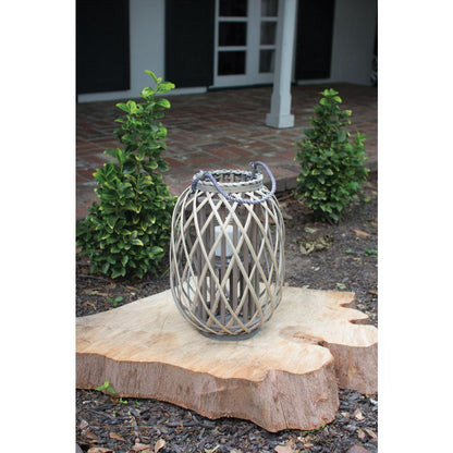 Grey Willow Lantern With Glass - Small