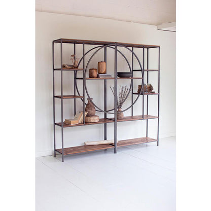 Wood And Metal Shelving Unit With Demilune Detail