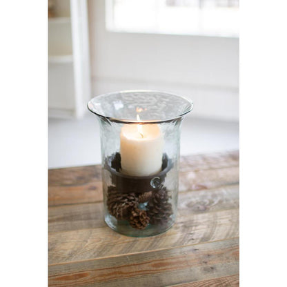 Original Glass Candle Cylinder W Rustic Insert - Small