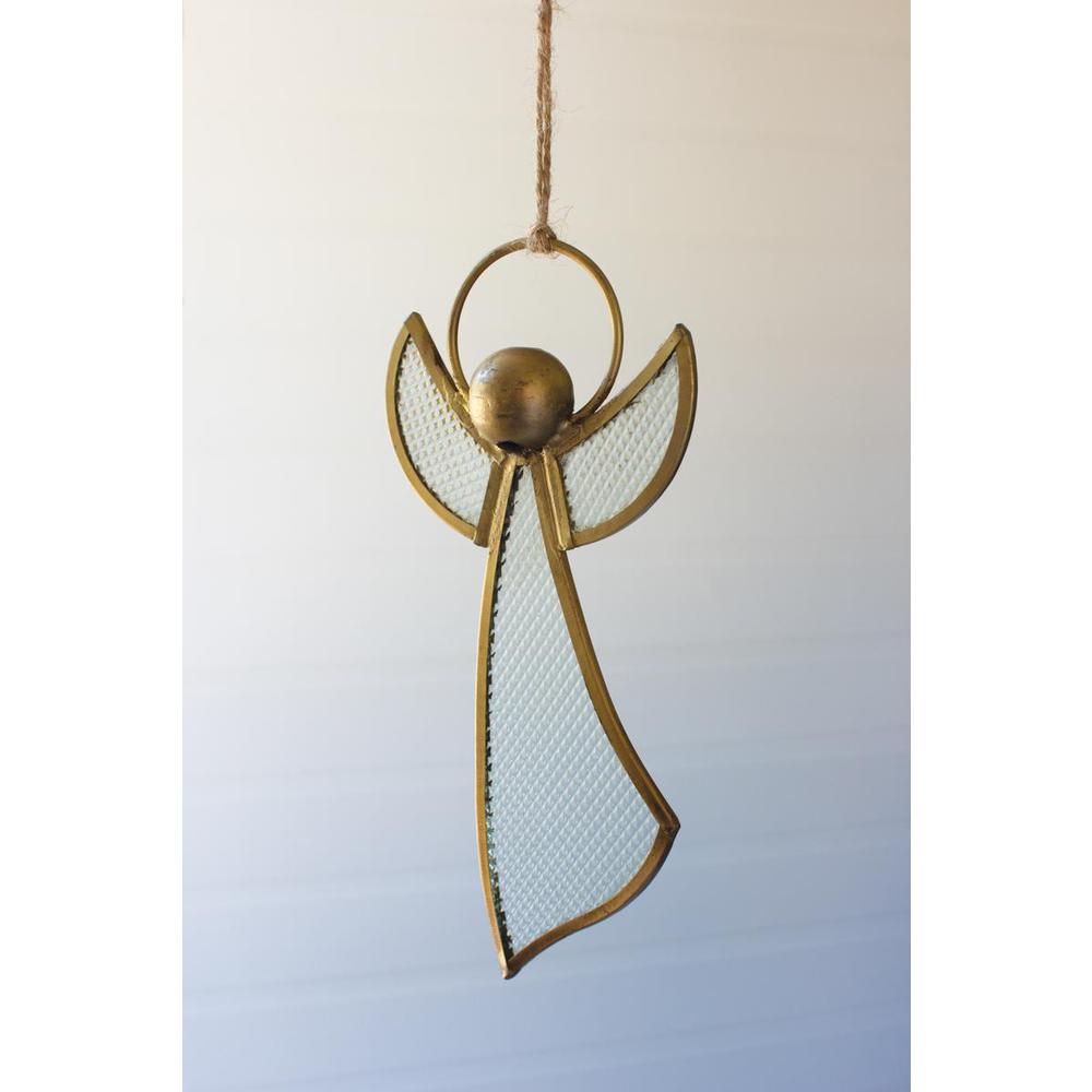 Antique Brass And Glass Angel Christmas Ornament