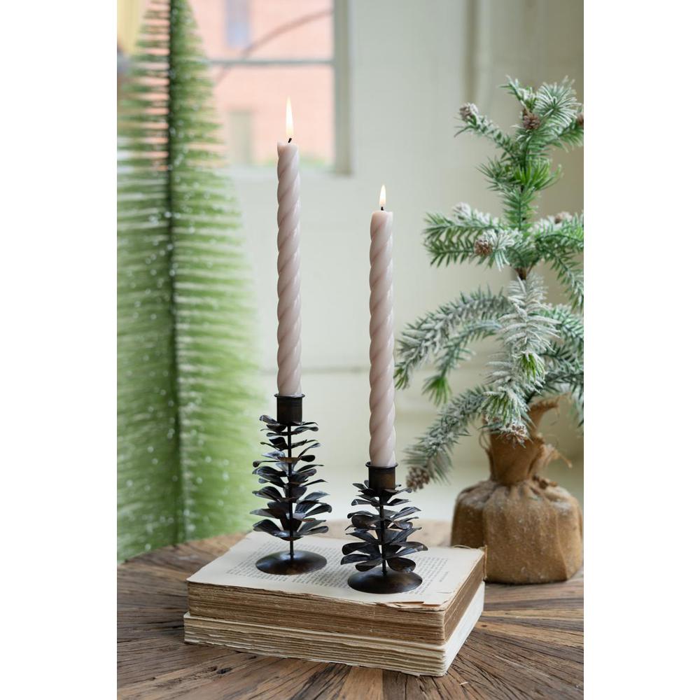 Set Of Two Metal Pine Cone Taper Holders - Antique Brown