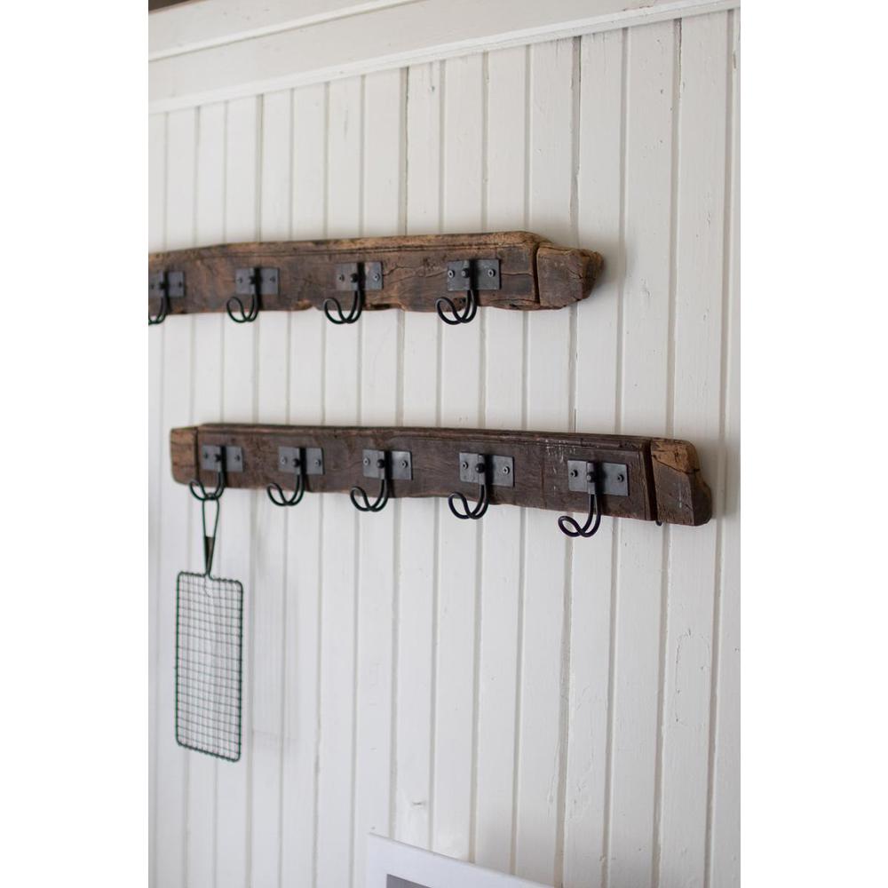 Recycled Wood Coat Rack With Five Wire Hooks