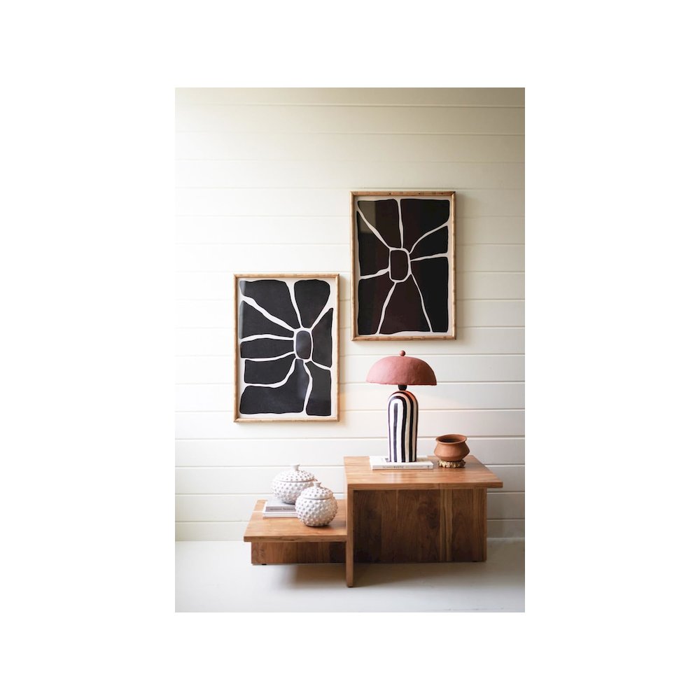 Set Of Two Black & White Framed Abstract Prints Under Glass