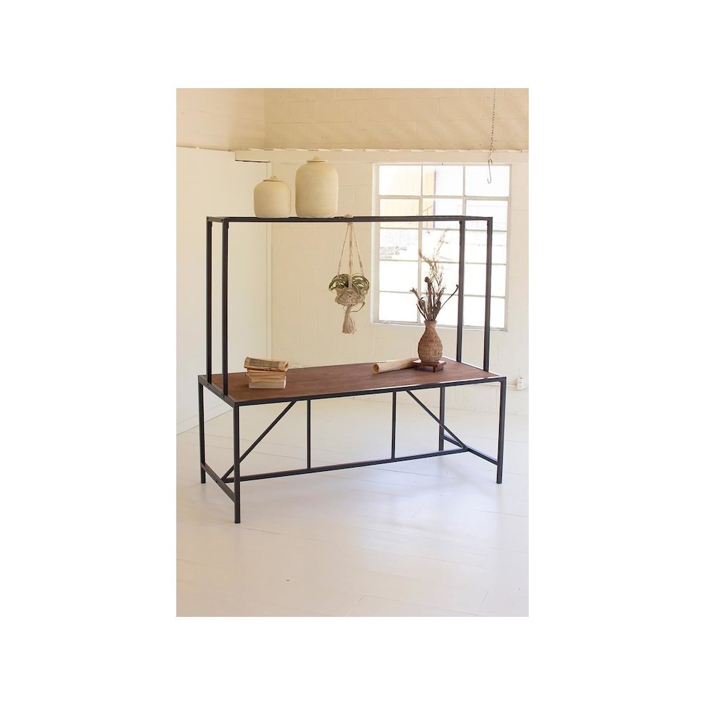 Metal Store Display Table With Wooden Top