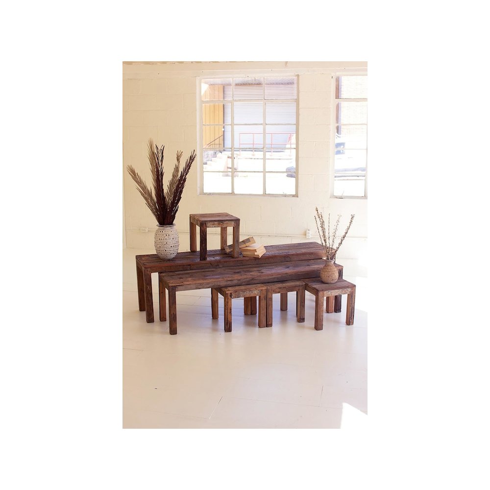 Set Of Six Recycled Wood Benches