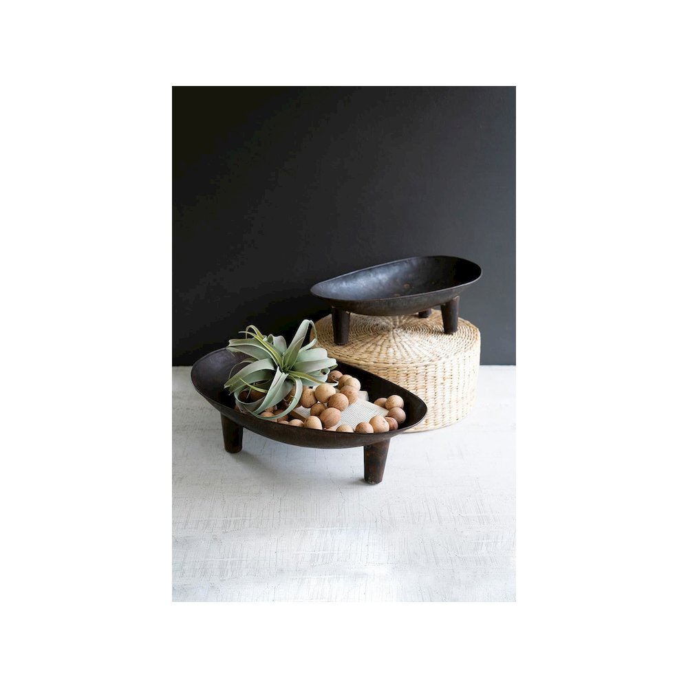 Set Of Two Oval Iron Bowls