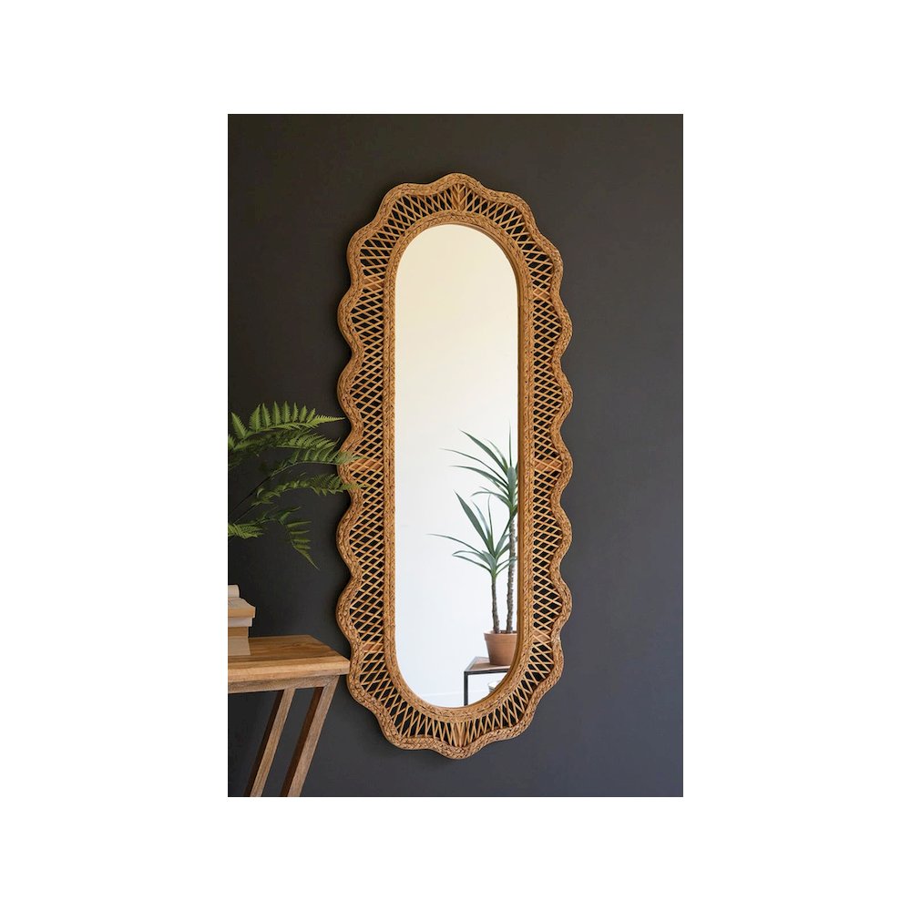 Rattan Squiggle Framed Oval Mirror