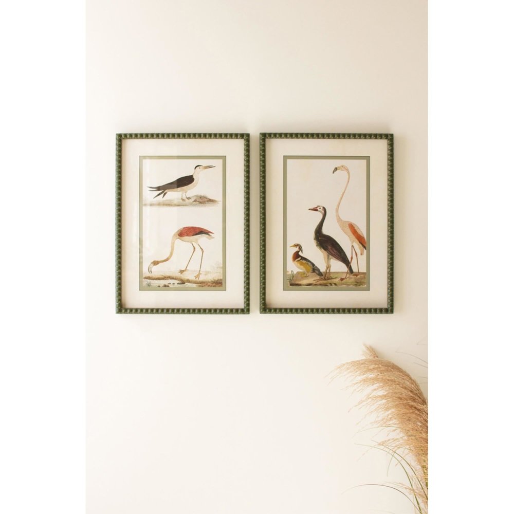 Set Of Two Birds Prints Under Glass