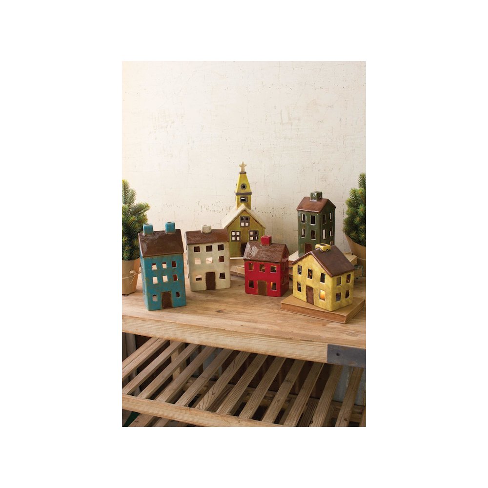 Set Of Six Ceramic Village-One Each Design
