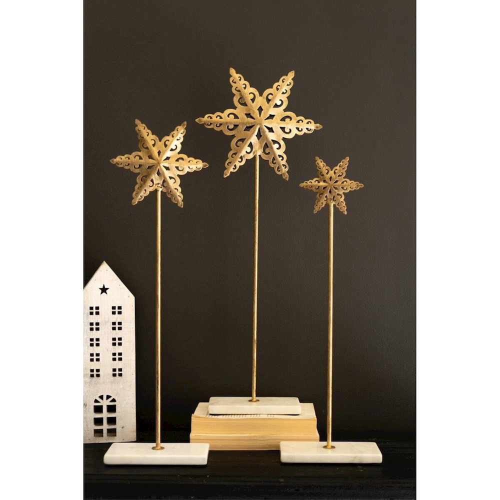 Set Of Three Metal Stars On Marble Bases