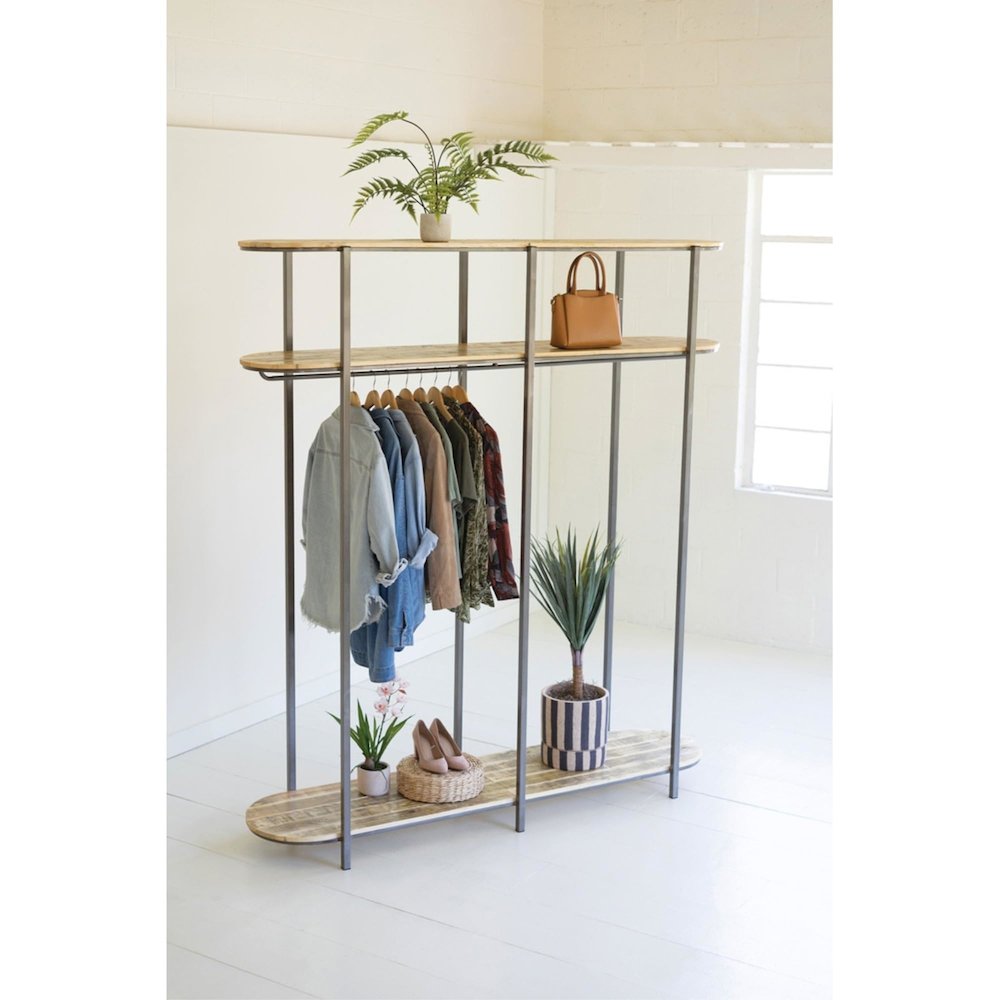 Tall Iron And Recycled Wood Garment Display