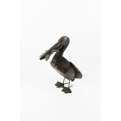 Rustic Recycled Metal Pelican With Fish
