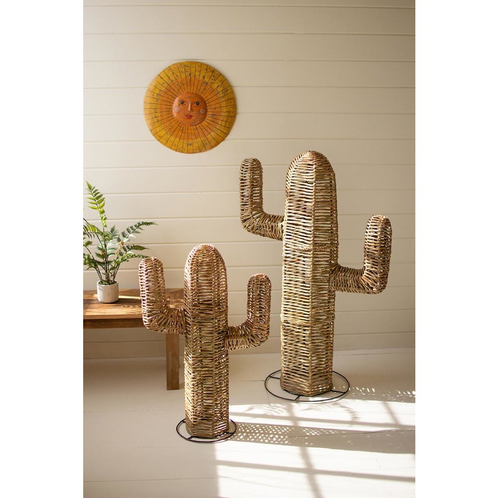 Set of Two Woven Seagrass and Iron Cacti