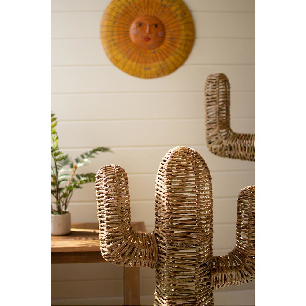 Set of Two Woven Seagrass and Iron Cacti