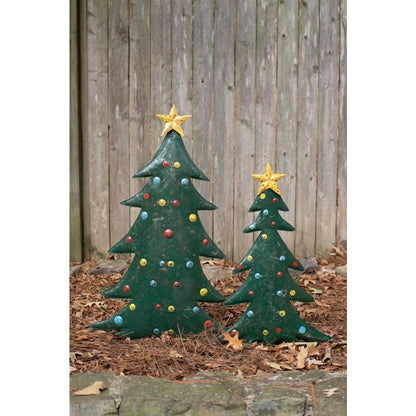Set Of Two Hand-Hammered Metal Christmas Tree Yard Stakes