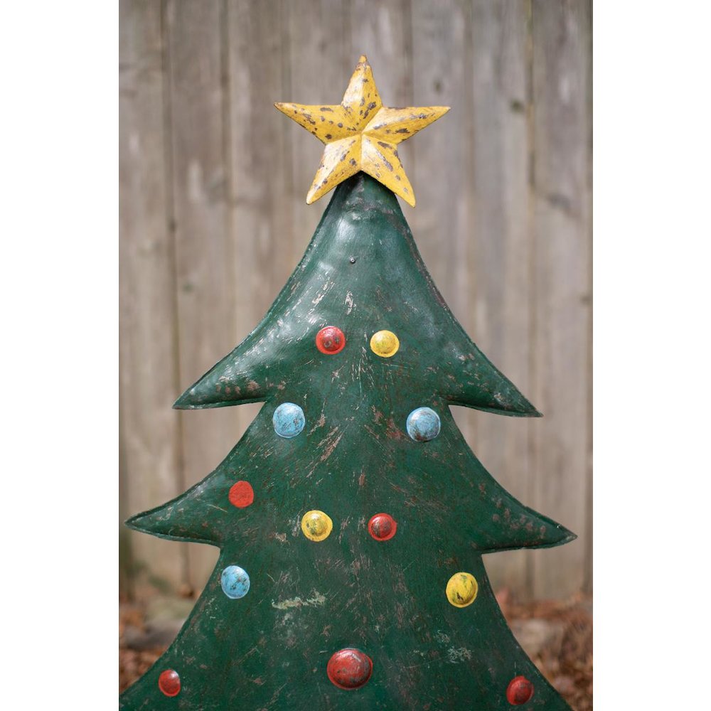 Set Of Two Hand-Hammered Metal Christmas Tree Yard Stakes