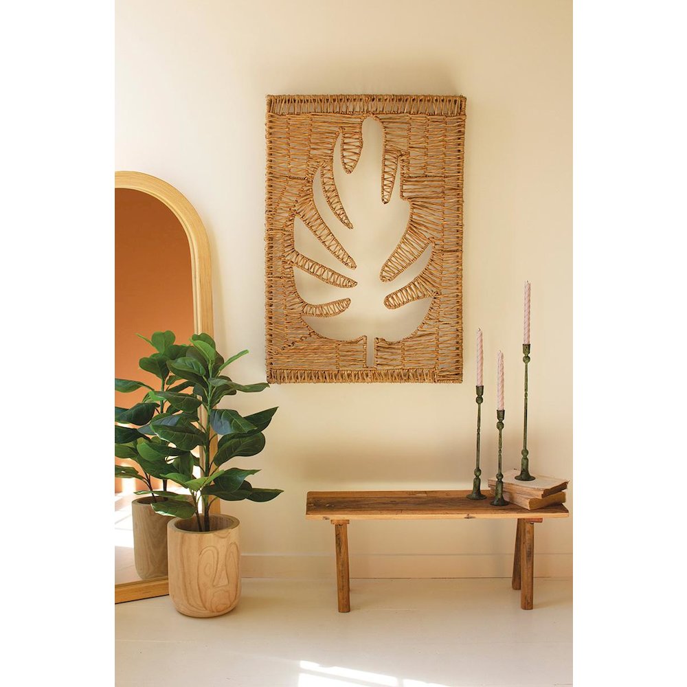 Woven Seagrass And Iron Leaf Wall Panel